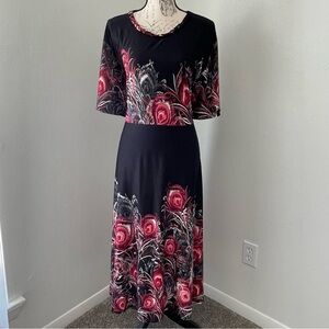Beyond This Plane Women’s 3X Red and Black Floral Midi Dress